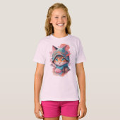 Waterverf Schattige Hooded Ninja Cat T-shirt (Voorkant volledig)