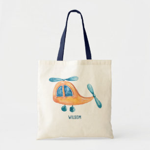 Waterverf Schattige Jongen Vliegtuig Tote Bag