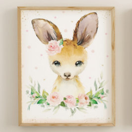 Waterverf Schattige Kangoeroe Blush Roze Bloemenwa Poster