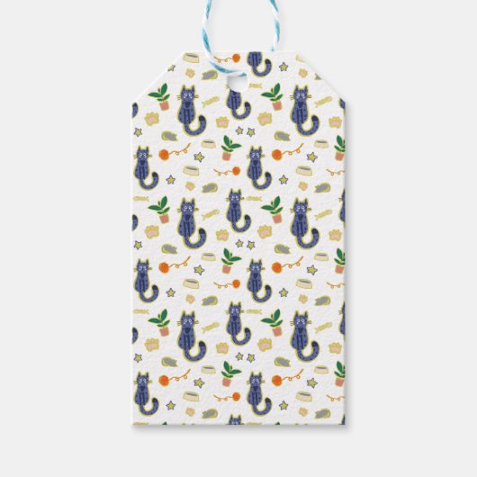 Waterverf Schattige kattenpatroon Cadeaulabel (Voorkant)