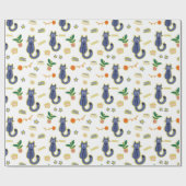 Waterverf Schattige kattenpatroon Cadeaupapier (Vlak)