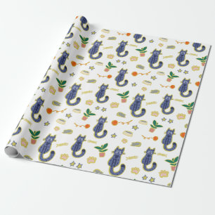 Waterverf Schattige kattenpatroon Cadeaupapier