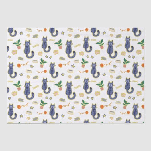 Waterverf Schattige kattenpatroon Tissuepapier (Voorkant)