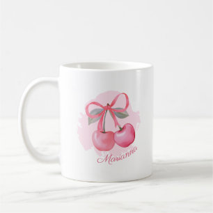 Waterverf schattige kersen en bogen. koffiemok