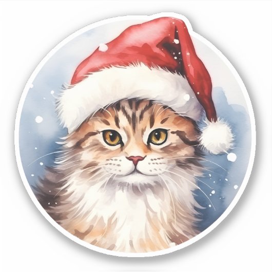 Waterverf Schattige Kerstkat Mooie Kunst Sticker (Voorkant)