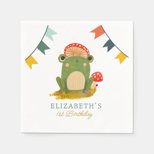 Waterverf Schattige Kikkerverjaardag Servet (Voorkant)