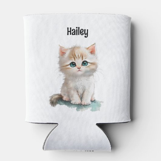 Waterverf Schattige kitten met blauwe ogen Blikjeskoeler (Achterkant)