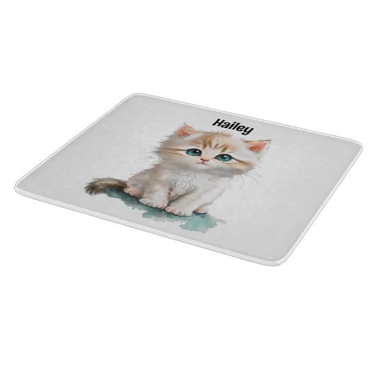 Waterverf Schattige kitten met blauwe ogen Snijplank (Hoek)