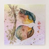 Waterverf Schattige Kleine Lovebirds Dierlijke Nat Legpuzzel (Horizontaal)