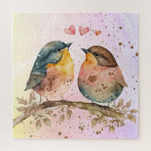 Waterverf Schattige Kleine Lovebirds Dierlijke Nat Legpuzzel (Verticaal)