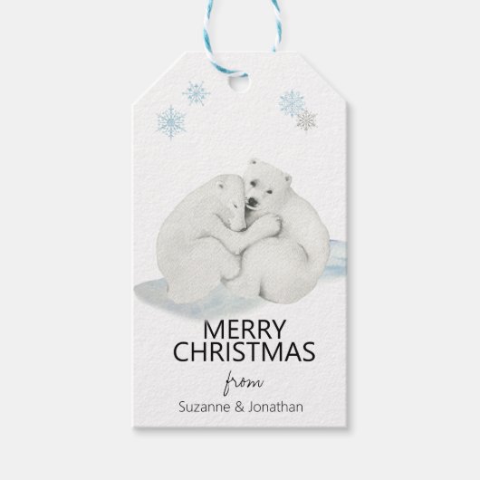 Waterverf Schattige Kleine Polar Beer Cubs Kerst Cadeaulabel (Voorkant)