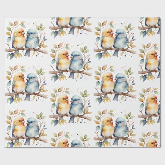 Waterverf Schattige Knuffelen Vogel Dier Natuur Ar Cadeaupapier (Vlak)