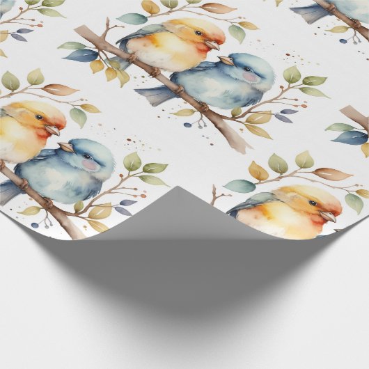 Waterverf Schattige Knuffelen Vogel Dier Natuur Ar Cadeaupapier (Hoek)