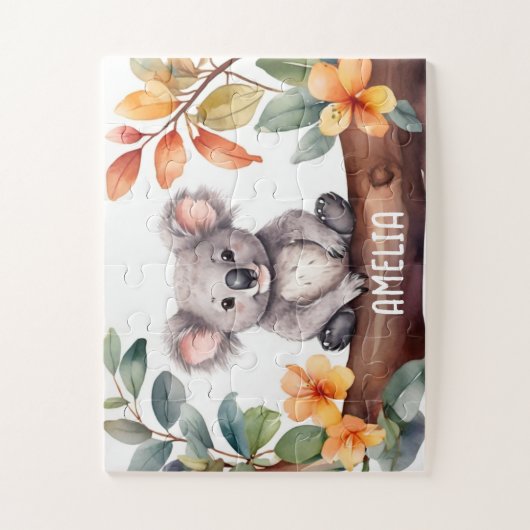 Waterverf Schattige Koala gepersonaliseerd Legpuzzel (Verticaal)