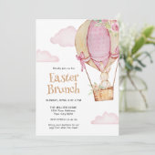 Waterverf Schattige konijn met ballon paasbrunch Kaart (Staand voorkant)