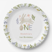 Waterverf Schattige Konijnenmeisje 1e Verjaardag Papieren Bordje (Voorkant)