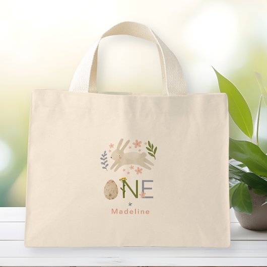 Waterverf Schattige konijnenmeisje 1e verjaardagsf Mini Tote Bag