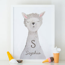 Waterverf schattige lama. Alpaca monogram kwekerij