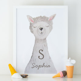 Waterverf schattige lama. Alpaca monogram kwekerij Poster