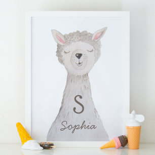Waterverf schattige lama. Alpaca monogram kwekerij Poster