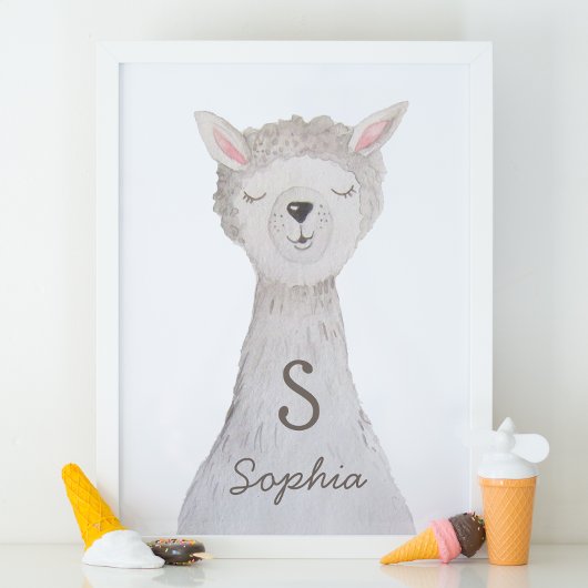 Waterverf schattige lama. Alpaca monogram kwekerij Poster