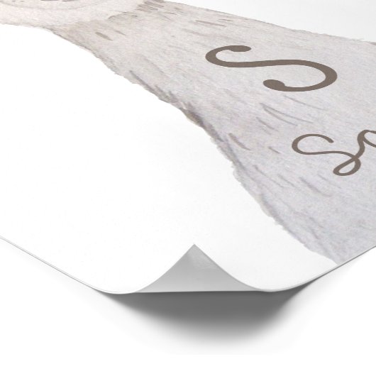 Waterverf schattige lama. Alpaca monogram kwekerij Poster (Hoek)