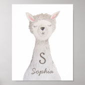 Waterverf schattige lama. Alpaca monogram kwekerij Poster (Voorkant)