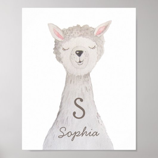 Waterverf schattige lama. Alpaca monogram kwekerij Poster (Voorkant)
