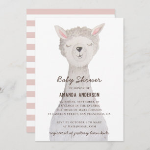 Waterverf schattige lama. Funny alpaca baby shower Kaart