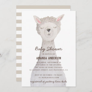 Waterverf schattige lama. Funny alpaca baby shower Kaart