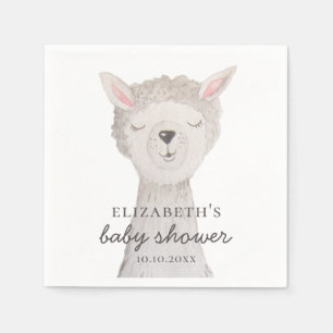 Waterverf schattige lama. Funny alpaca baby shower Servet