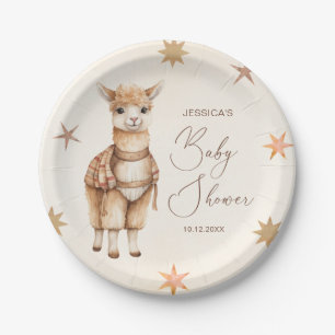Waterverf Schattige Llama Beige Baby shower Papieren Bordje