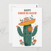 Waterverf Schattige Mexicaanse Cactus Happy Cinco  Briefkaart (Voorkant / Achterkant)