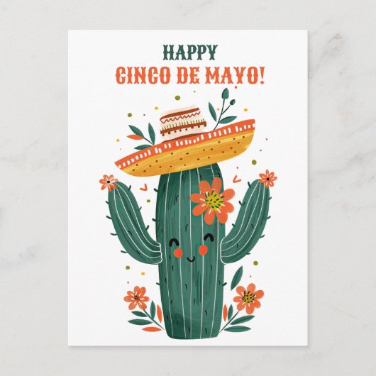 Waterverf Schattige Mexicaanse Cactus Happy Cinco  Briefkaart (Voorkant)