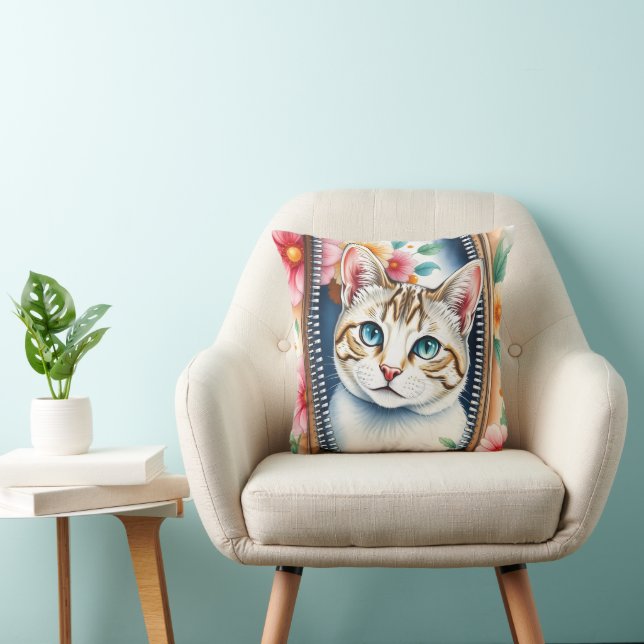 Waterverf Schattige Mooie Trendy Cat Collectie Kussen (Stoel)