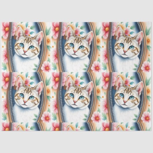 Waterverf Schattige Mooie Trendy Cat Collectie Tissuepapier (Voorkant)