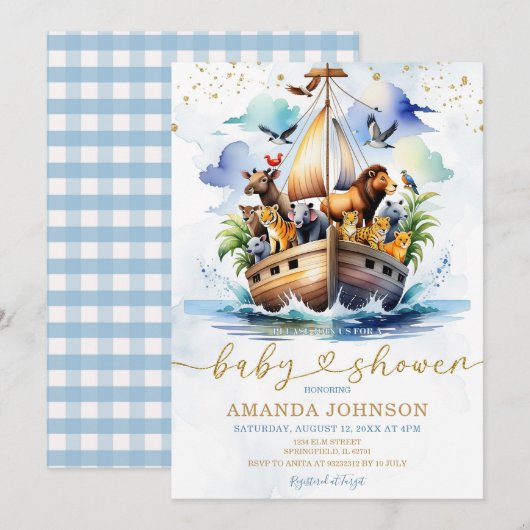 Waterverf Schattige Noah's Ark Adventure Baby show Kaart (Voorkant / Achterkant)