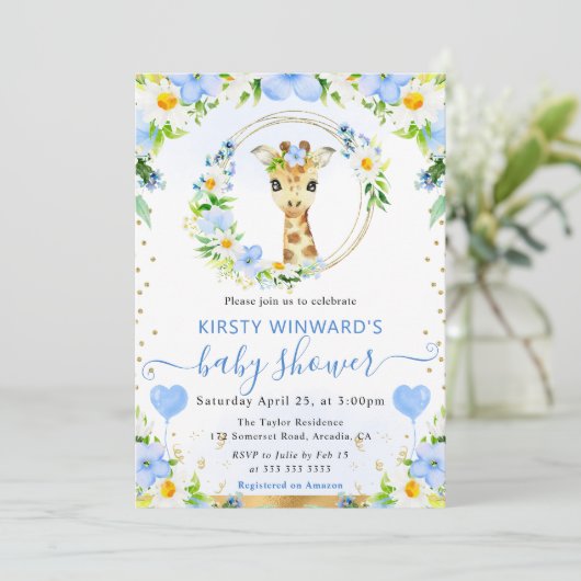 Waterverf Schattige Oerwoud Giraffe Baby shower Kaart (Staand voorkant)
