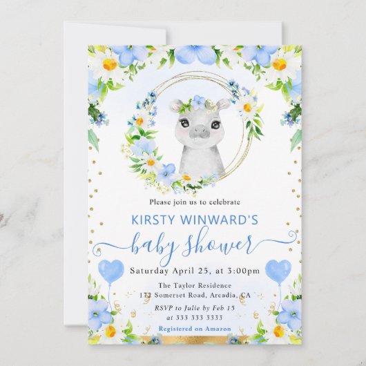 Waterverf Schattige Oerwoud Hippo Baby shower Kaart (Voorkant)