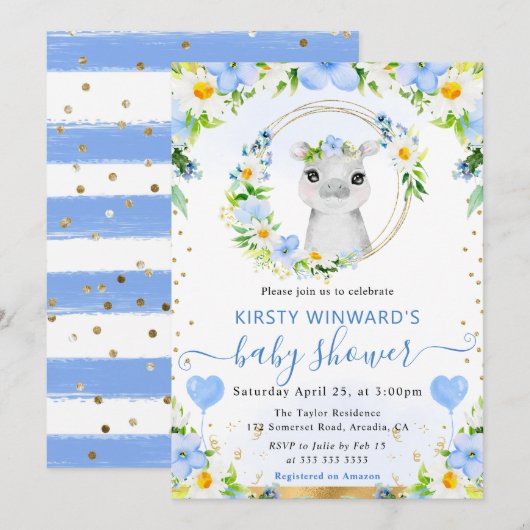 Waterverf Schattige Oerwoud Hippo Baby shower Kaart (Voorkant / Achterkant)
