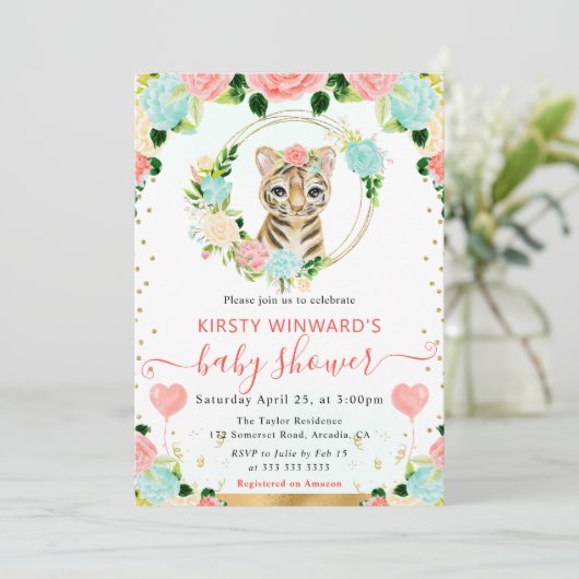 Waterverf Schattige Oerwoud Tijger Baby shower Kaart (Staand voorkant)