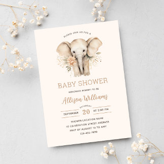 Waterverf Schattige Olifant Bloemen Meisje Baby sh Kaart