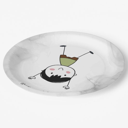 Waterverf Schattige Ondersteboven Stick Boy Mooi Papieren Bordje (Gekanteld)