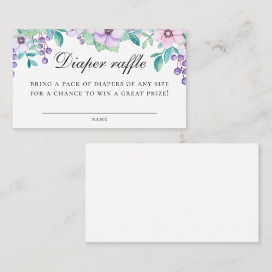 Waterverf schattige paarse tuinbloem Diaper Raffle Informatiekaartje (Voorkant / Achterkant)