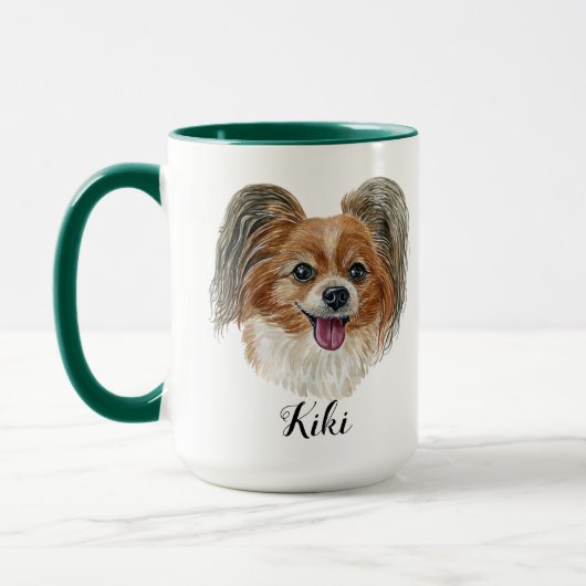 Waterverf Schattige Papillon Hondenras Leuke Feite Mok (Links)