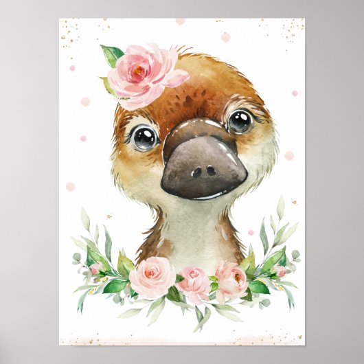 Waterverf Schattige Platypus Blush Roze Bloemenwan Poster (Voorkant)