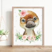 Waterverf Schattige Platypus Blush Roze Bloemenwan Poster