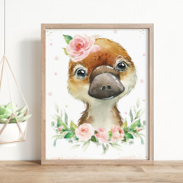 Waterverf Schattige Platypus Blush Roze Bloemenwan Poster