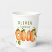 Waterverf schattige pompoen 1e verjaardag Herfst p Papieren Bekers (Voorkant)