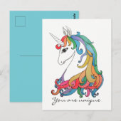 Waterverf schattige regenboogeenhoorn briefkaart (Voorkant / Achterkant)